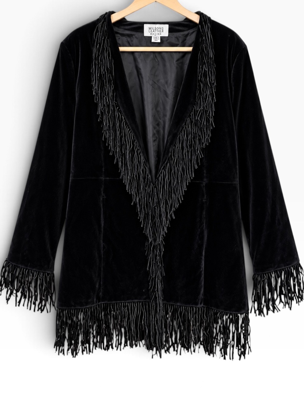 Wilsons Leather Maxima Vintage Black Suede Leather Tassel Fringe Jacket Coat XL